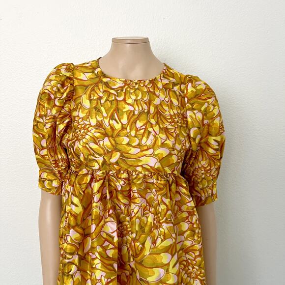 [Kika Vargas] Target Size XXS Yellow Gold Mum Floral Puff Sleeve Mini Dress NWT - Picture 10 of 12